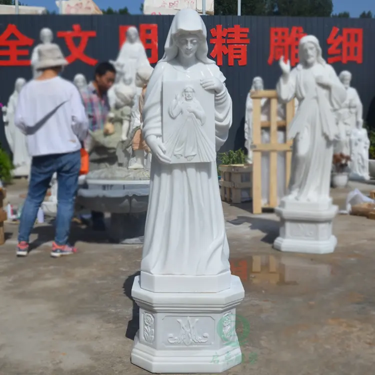 Hand Carved Garden Religious Christian Figure Statue Large Size Church Female Sculpture Holding Jesus Relief