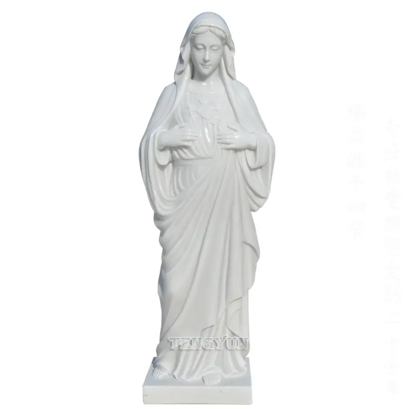 Handmade Catholic Statue of The Immaculate Heart Of Virgin Mary White Marble Statue