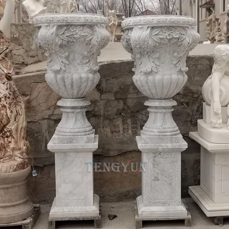 High Quality Handmade Natural Stone Vase Marble Flowerpots For Sale