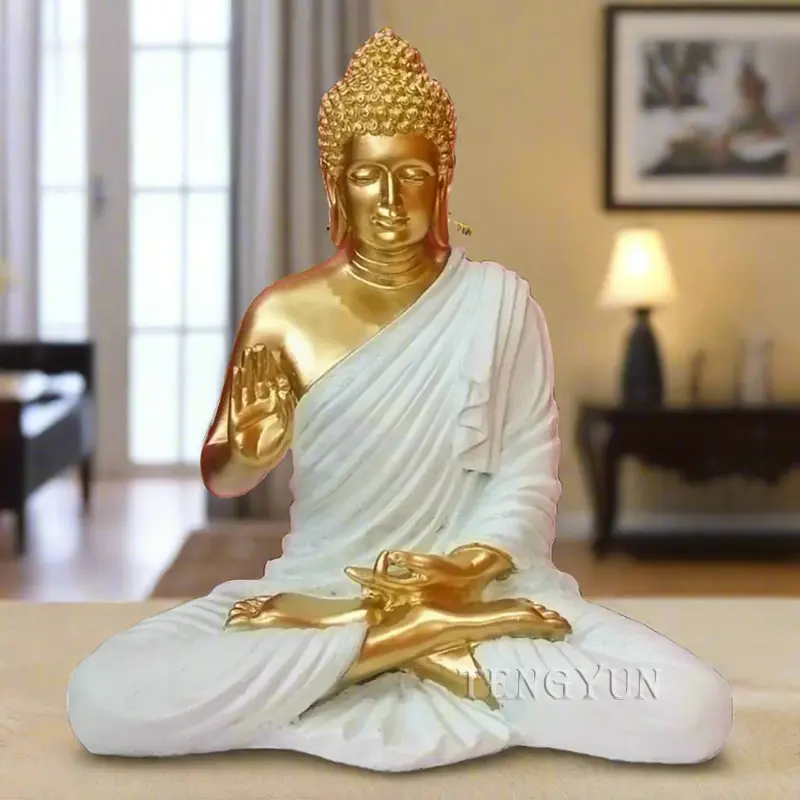 Home Decor Sit Buddha Bronze Statue Gold And White Buddhism Sculpture