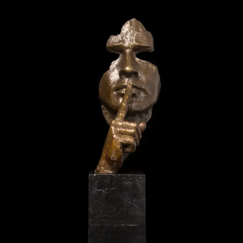Bronze Keep Silent Sculpture Human Face Bust Abstract Home Decorative Metal Modern Statue