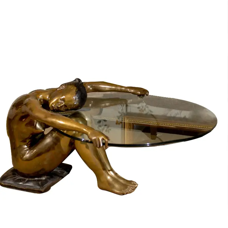 Home Decorative Modern Art Metal Life Size Naked Woman Bronze Female Sculpture Coffee Table