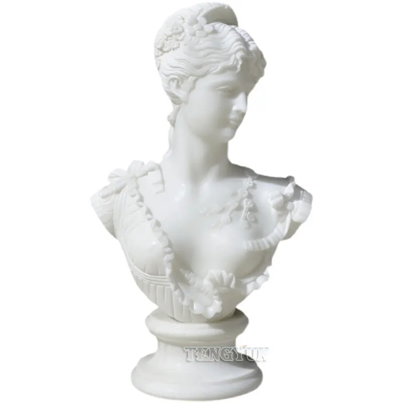 Natural White Marble Female Bust Statue Stone Woman Head Sculpture for Indoor Decoration