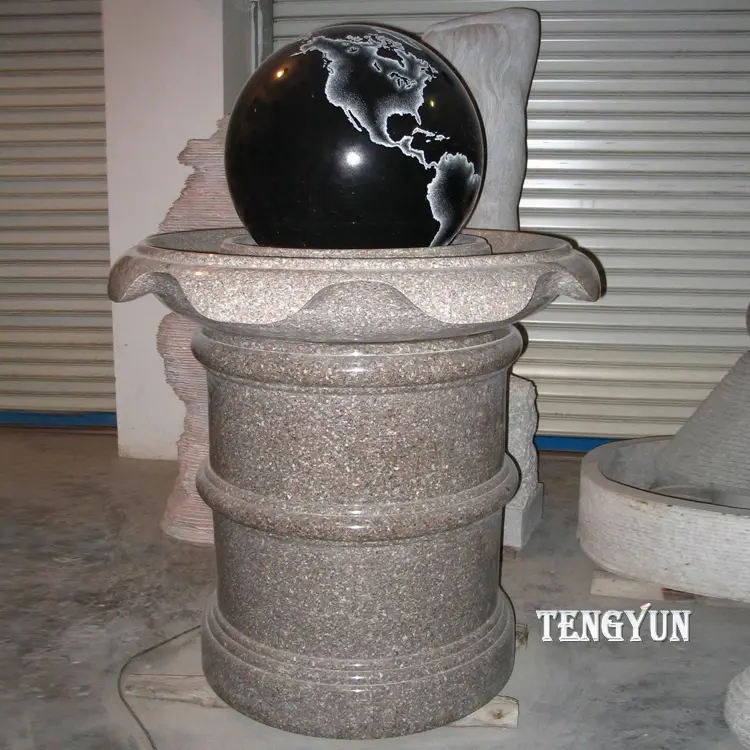 Home Decorative China Black Granite Floating Sphere Fountain With Big Base Sculpture Water Fountain