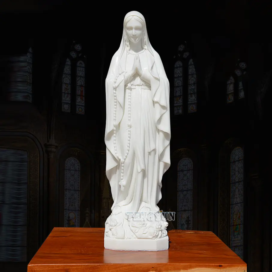 White Marble Our Lady Of Lourdes Statues Small Size Praying Virgin Mary Figurine for Home Decorative