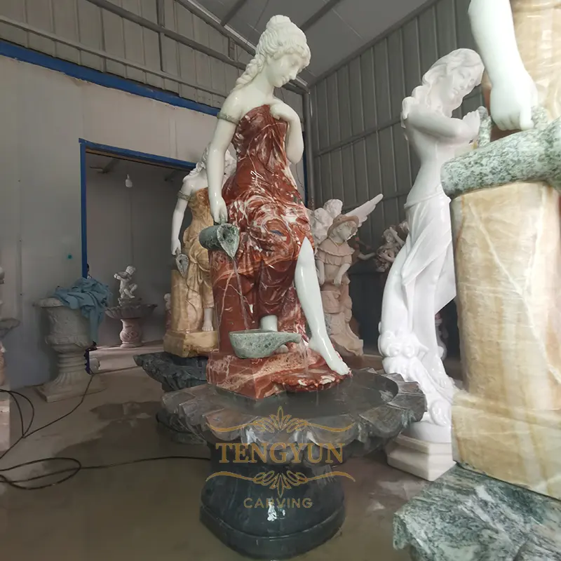 Hot Sale Elegant Marble Lady Statue Water Fountain Garden Female Sculpture Stone Fountains