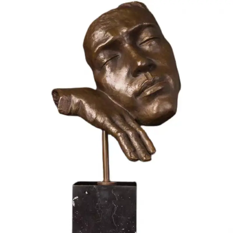 Human Face Bronze Statue Home Decor Metal Male Head Abstract Figurine Statues