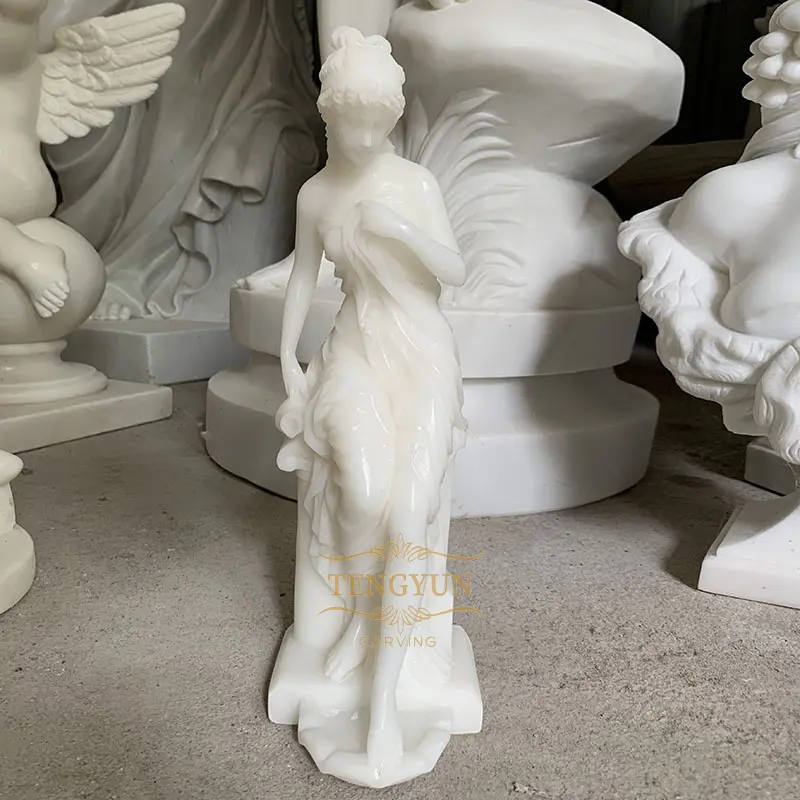 Indoor Decorative Grade A White Marble Beautiful Female Statue Desktop Sculpture