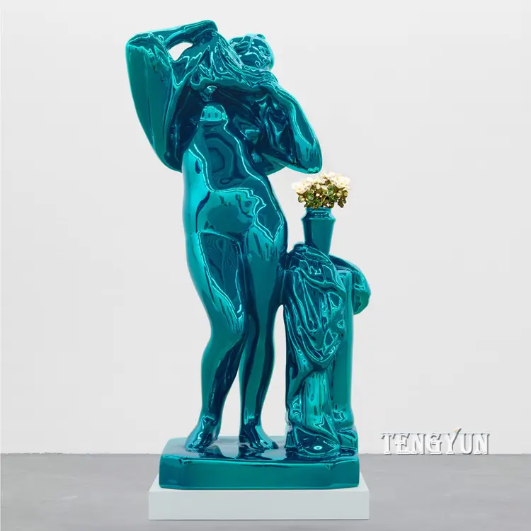 Indoor Decorative Life Size Abstract Nude Female Staue With Flowerpot Stainless Steel Sculpture