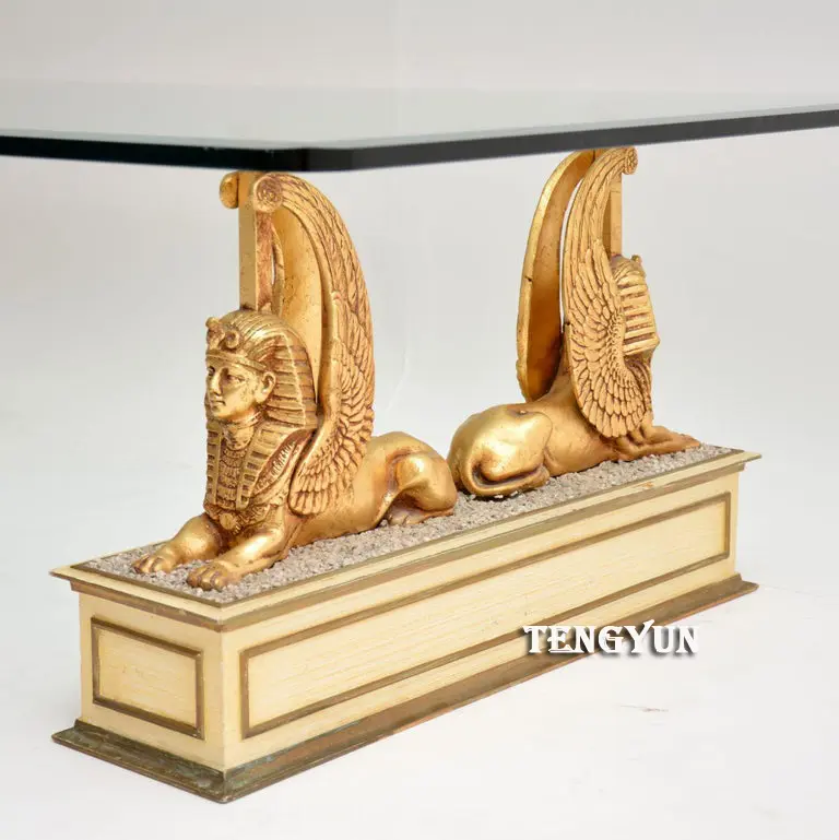Egyptian Winged Sphinx Statues Bronze Sculpture Coffee Table Indoor Decorative Metal Sculpture End Table