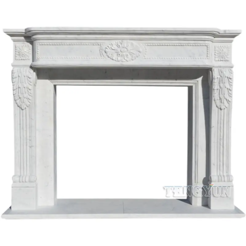 Interior Decoration Heating Italian Carara White Marble Fireplace Living Room Stone Medallion Fireplace China Factory