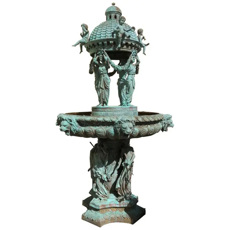 Italian Bronze Water Feature With Muse Maiden Lady Sculptures And Children Statues For Garden