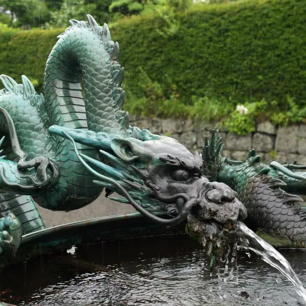 Large Garden Outdoor Bronze Dragon Sculpture With Big Vat Water Fountain
