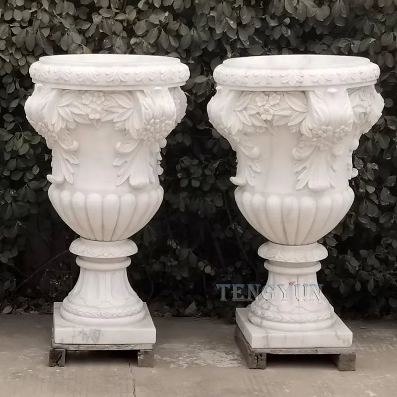Large Size Artistic Stone Planter With Carvings Ornament Ornamental Marble Flower Pot