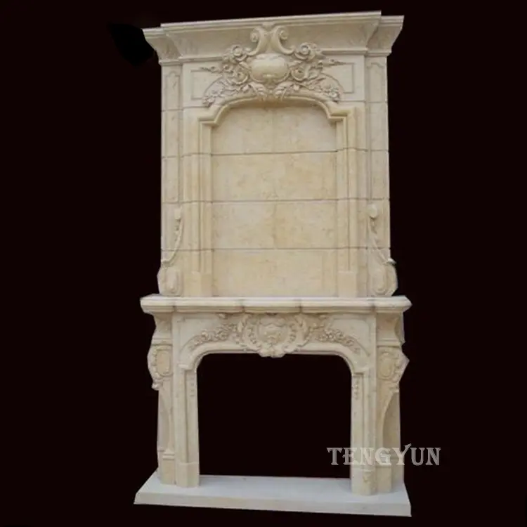 Large Size Egypt Beige Marble Fireplace Mantel With Two Layers For Indoor Decoration