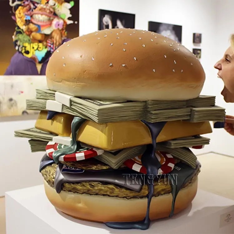 Large Size Fiberglass Hamburger Sculpture Resin Food Statue For Restaurant Decoration