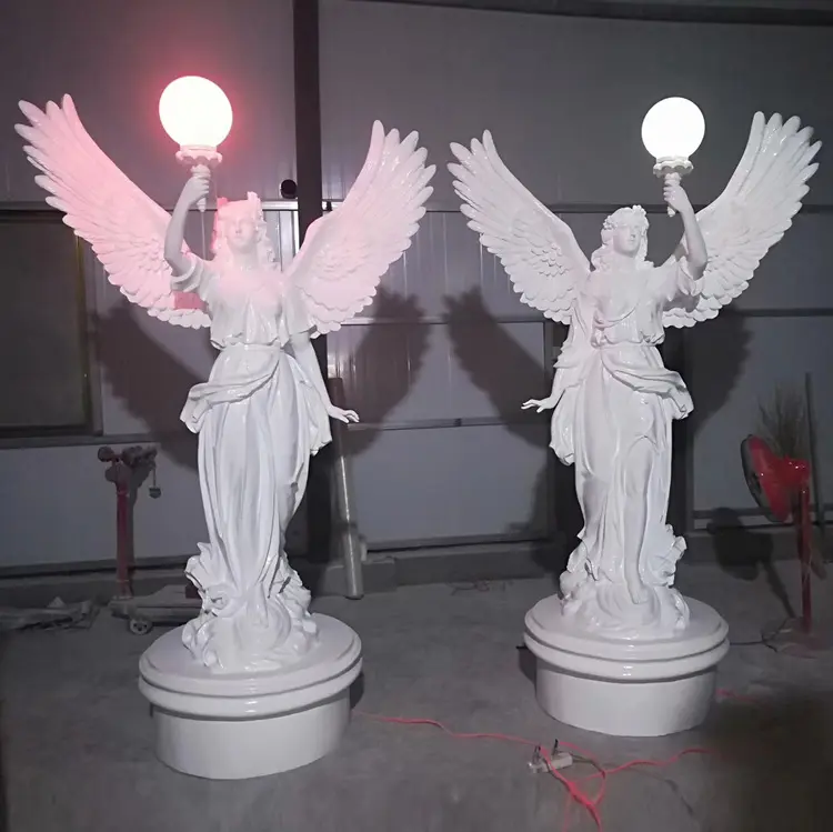 Large Size Garden Outdoor Decorative Fiberglass Angel Statue Lamp Resin Lighting Angels Sculpture