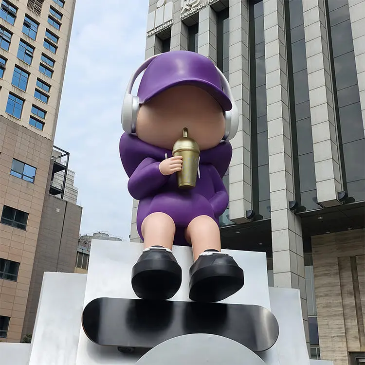 Large Size Outdoor Colorful Fiberglass Kid Drinking Statue Resin Cartoon Kid Cup Sculpture