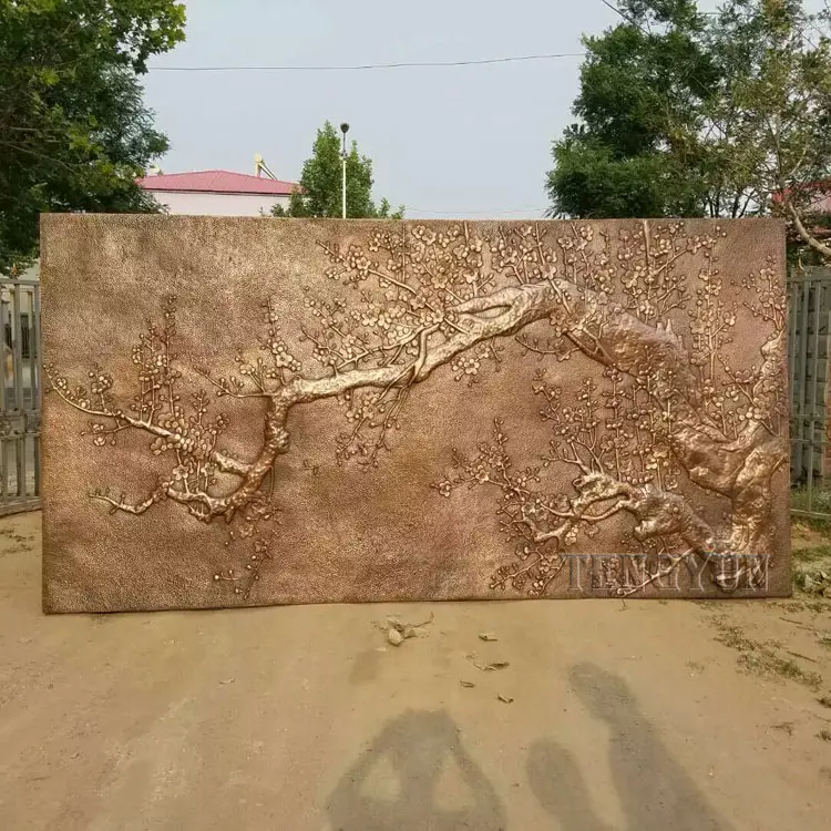 Large Size Plum Blossom Bronze Relief Art Sculpture For Wall Decoration