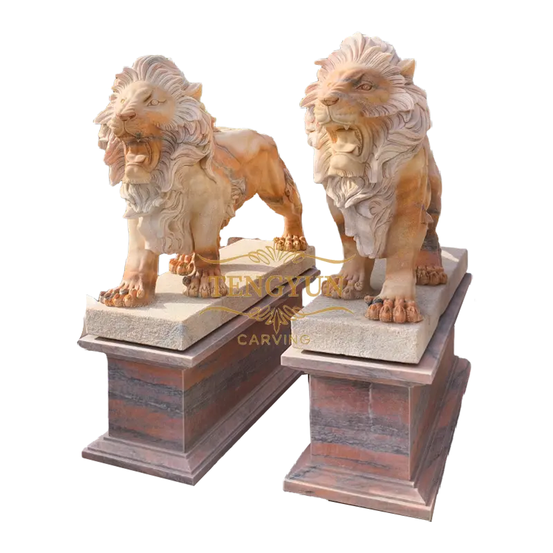 Large Size Stone Lion Sculpture Pair Of Marble Walking Lion Statue For Sale