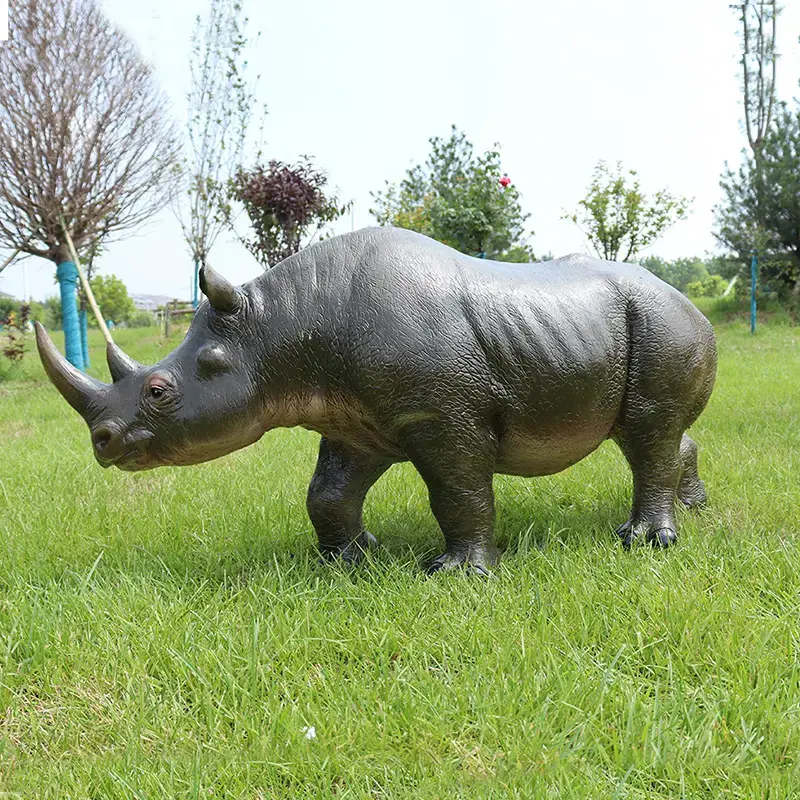 Life Size Fiberglass Rhino Sculpture Resin Animal Rhinoceros Statues For Sale