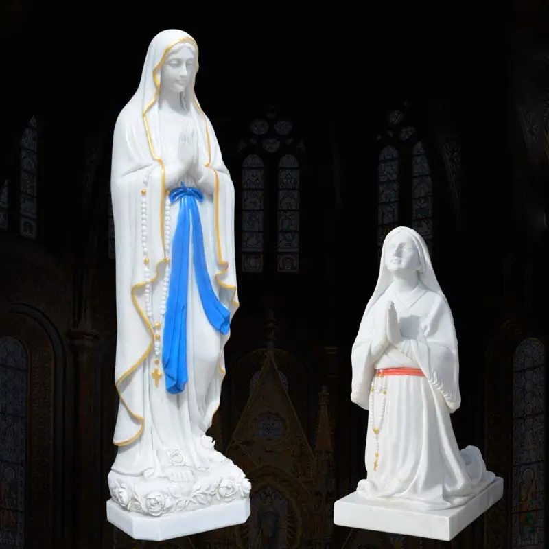 Life Size Marble Hand Carved Our Lady of Lourdes Statue And Kneeling Praying Nun Sculpture