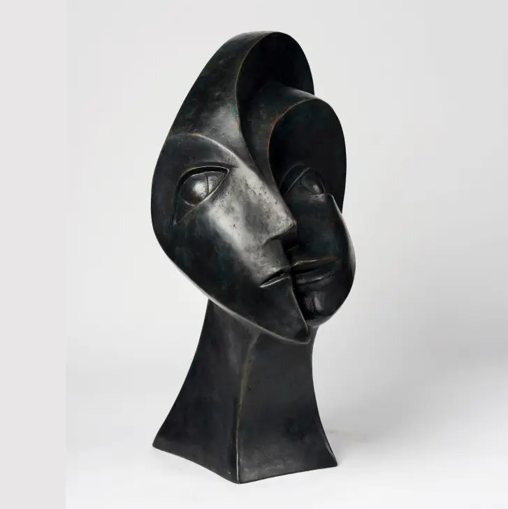 Life Size Modern Abstract Bronze Human Head Statue For Sale