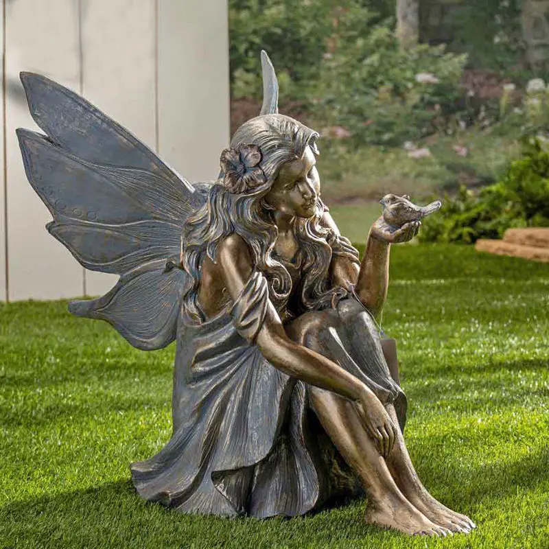 Life Size Outdoor Bronze Fairy With Butterfly Garden Statue For Sale