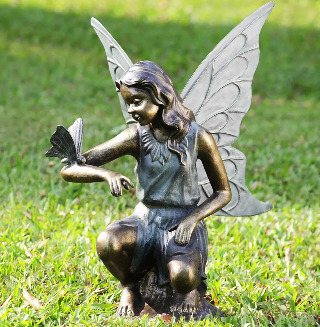 Life Size Outdoor Bronze Fairy With Butterfly Garden Statue For Sale