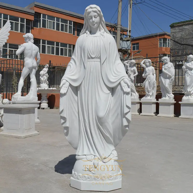 Life Size Outdoor White Marble Virgin Mary Indoor Or Outdoor Statue For Sale