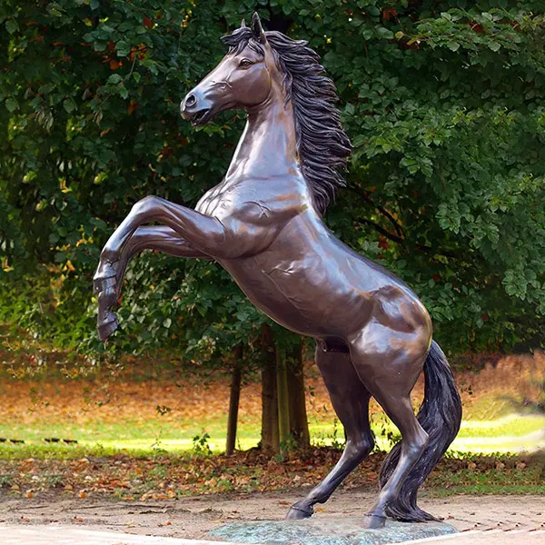Life size bronze rearing horse sculpture