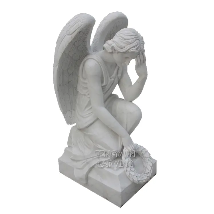 Life size marble kneeling angel statue for cemetery