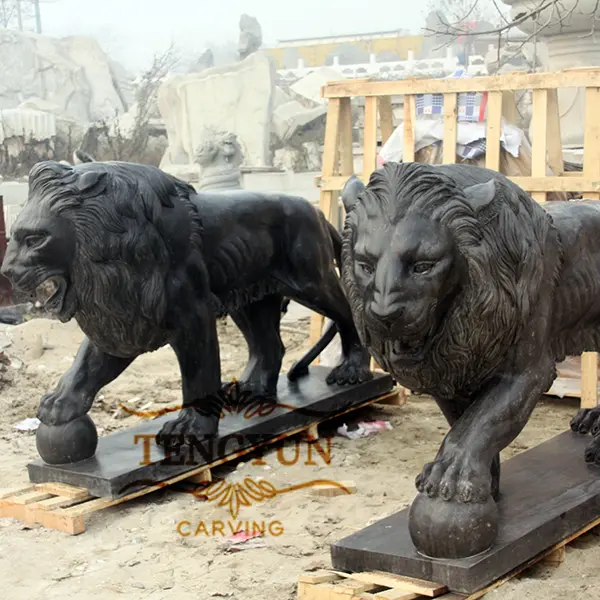 Life size black marble lion sculpture for sale