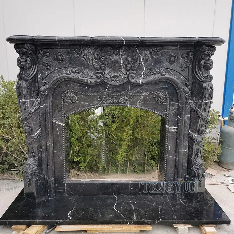 Luxury Nero Marquina Marble Fireplace Surround For Home Decoration