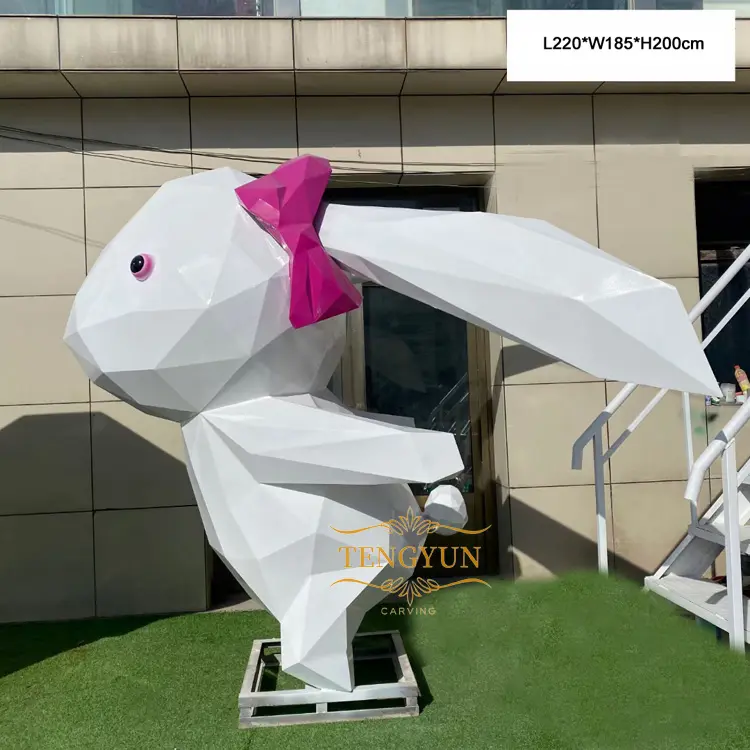Luxury modern large abstract arts statue geometric animal rabbit with cloud stainless steel sculpture