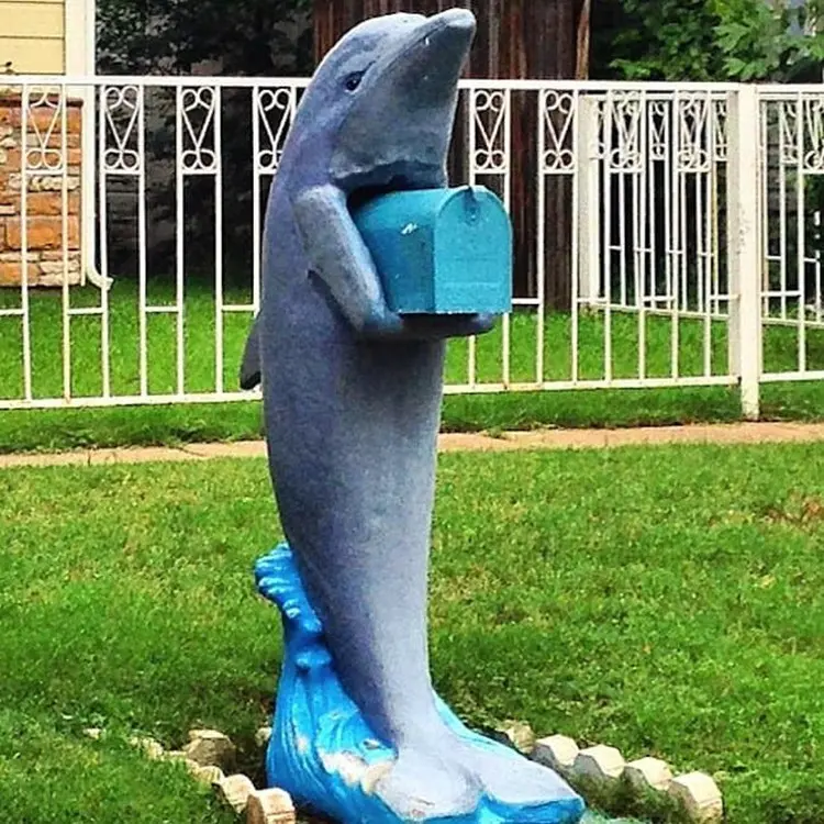 Manufacturer Fiberglass Dolphin Mailbox Stand Sculpture For Sale