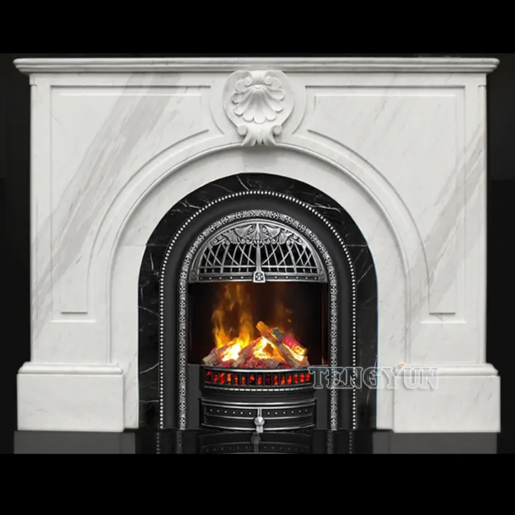 Marble Fireplace French Arch Stone Mantel Carved Retro Porch Living Room Background Wall Decorative Cabinet