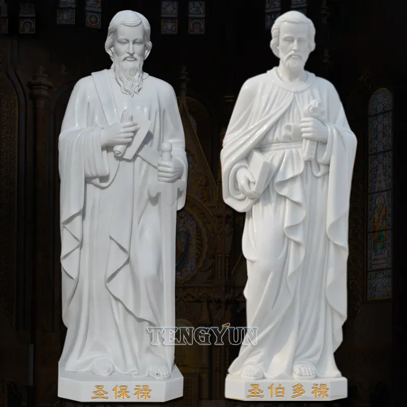 Marble Sculpture Church Decorative The Twelve Apostles White marble Sculpture St. Paul And St. Peter Statues