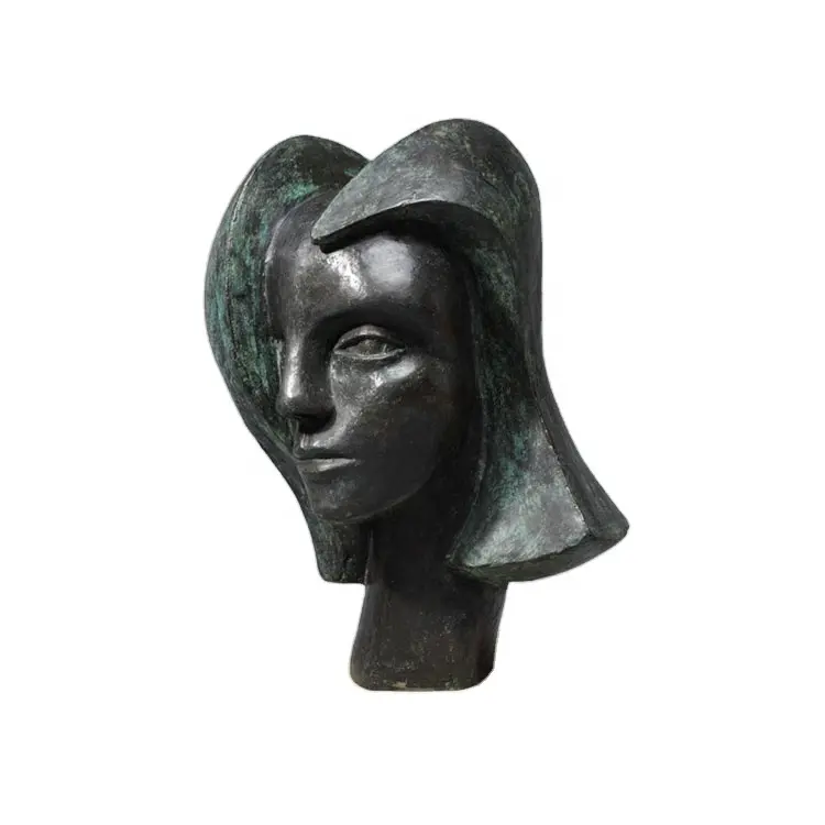 Modern Abstract Bronze Girl Bust Statue Home Decorative Female Head Sculpture