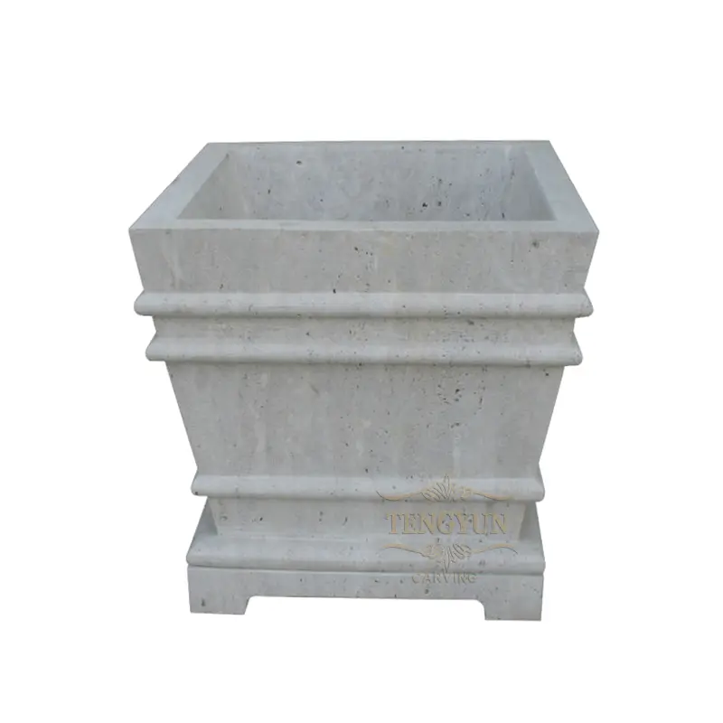 Modern Travertine Stone Square Flowerpot For Sale