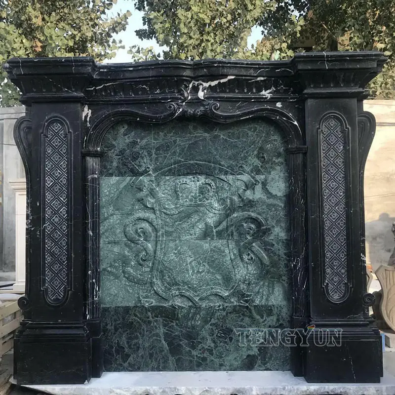 Natural Black And Green Marble Fireplace Surround Stone Fireplace Mantel For Sale