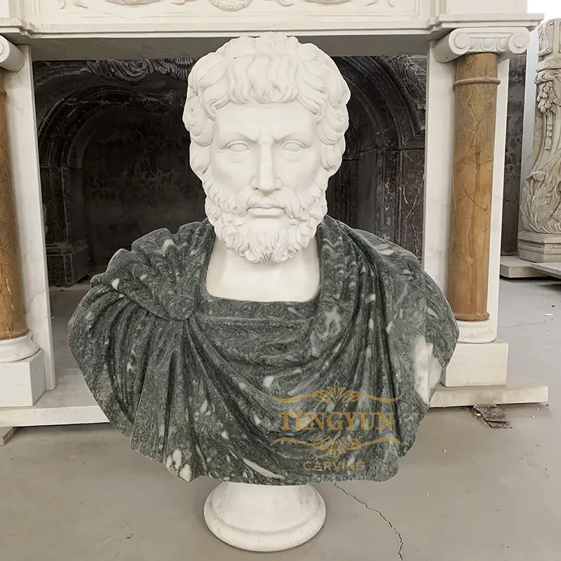 Natural White And Green Marble Stone Carved Classic Greek & Roman Busts For Sale