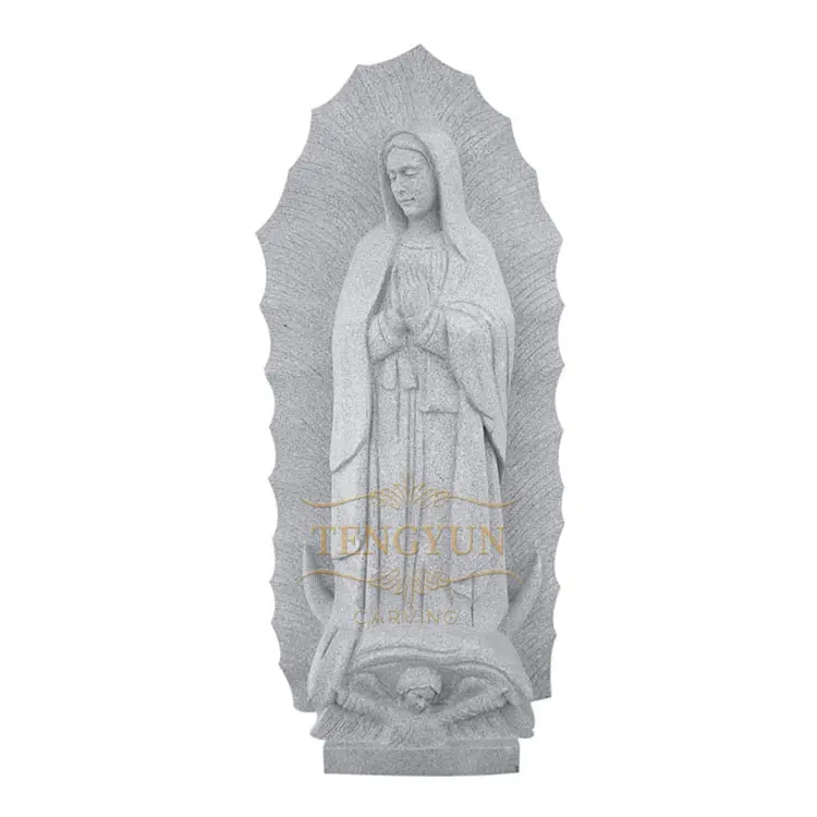 Outdoor Decorative Church Grey Granite Carved Mary Of Guadalupe Statues For Sale