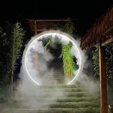 Outdoor Decorative Stainless Steel Arch Mist Sculpture With Light Metal Garden Sculptures