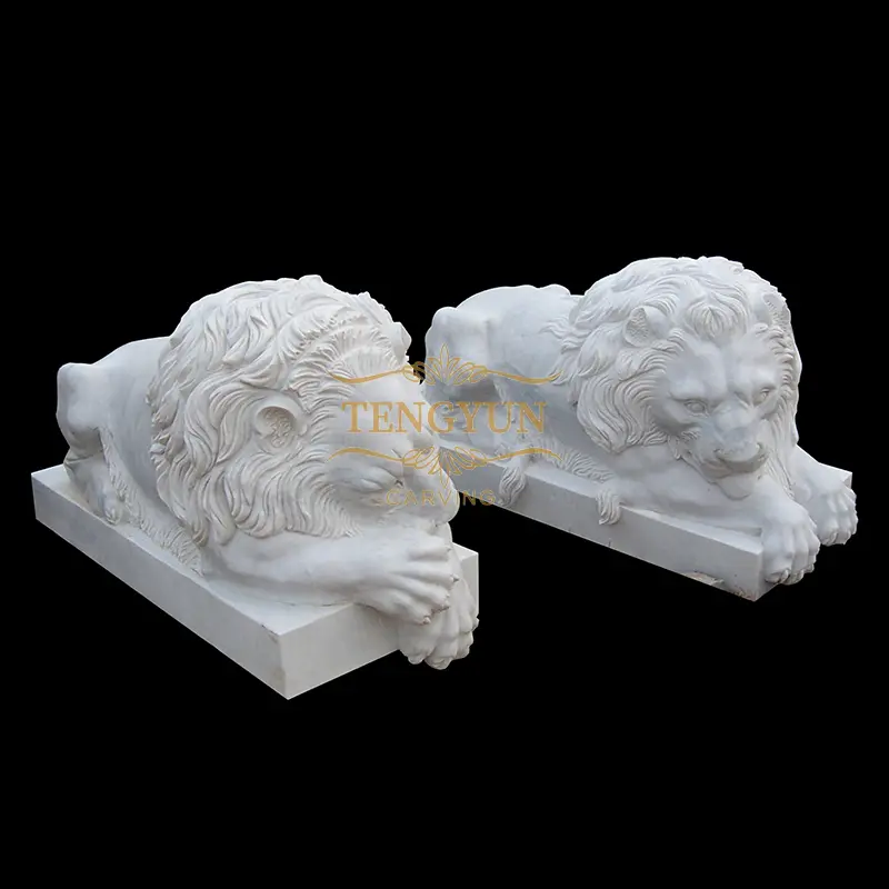 Outdoor Decorative Sleeping Lion Marble Sculpture Pair Of Lions Statue Marble Lion Statues