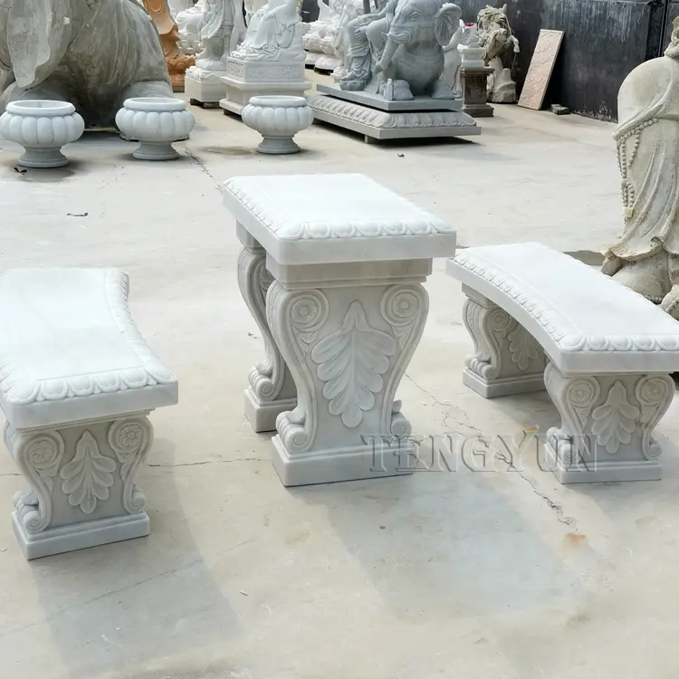 Outdoor Garden Decorative Marble Table And Bench