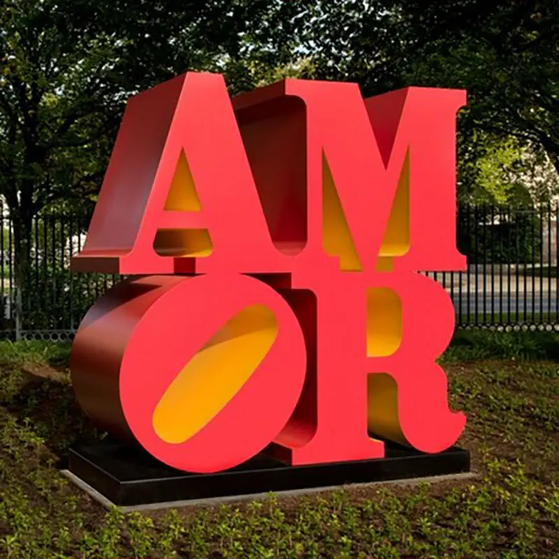 Outdoor Garden Decor Stainless Steel Letter Red Color AMORE Sculpture