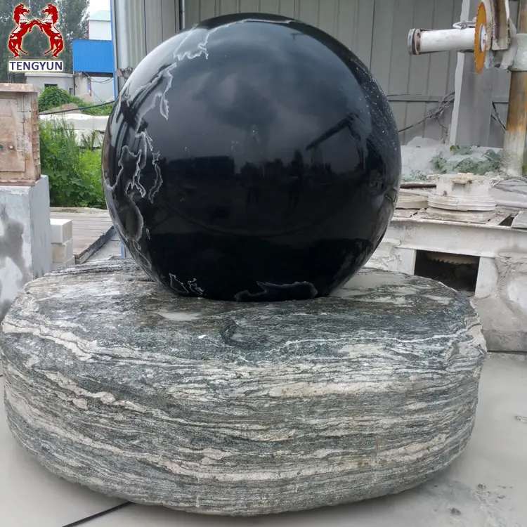 Outdoor Large Size Black Granite Rotating Fengshui Sphere Water Fountain