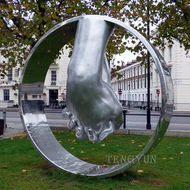 Outdoor Stainless Steel Two Hands Clasped Big Size Ring Modern Sculpture