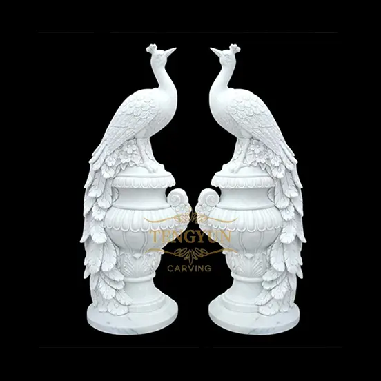 Outdoor garden decorative marble peacock sculpture home decor stone statue